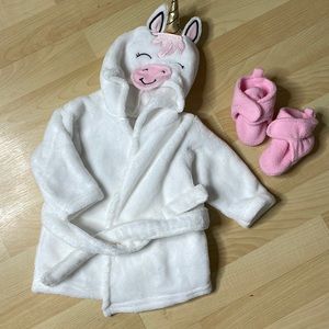 Unicorn Hoodie Infant Bath Robe and Slippers